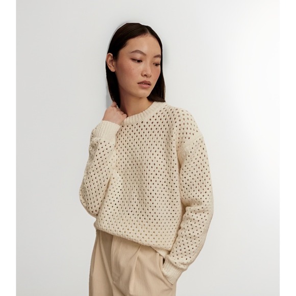 Varley Sweaters - Varley Grady Boucle Sweater Sz S Coconut Milk Ivory Open Knit Cotton Blend